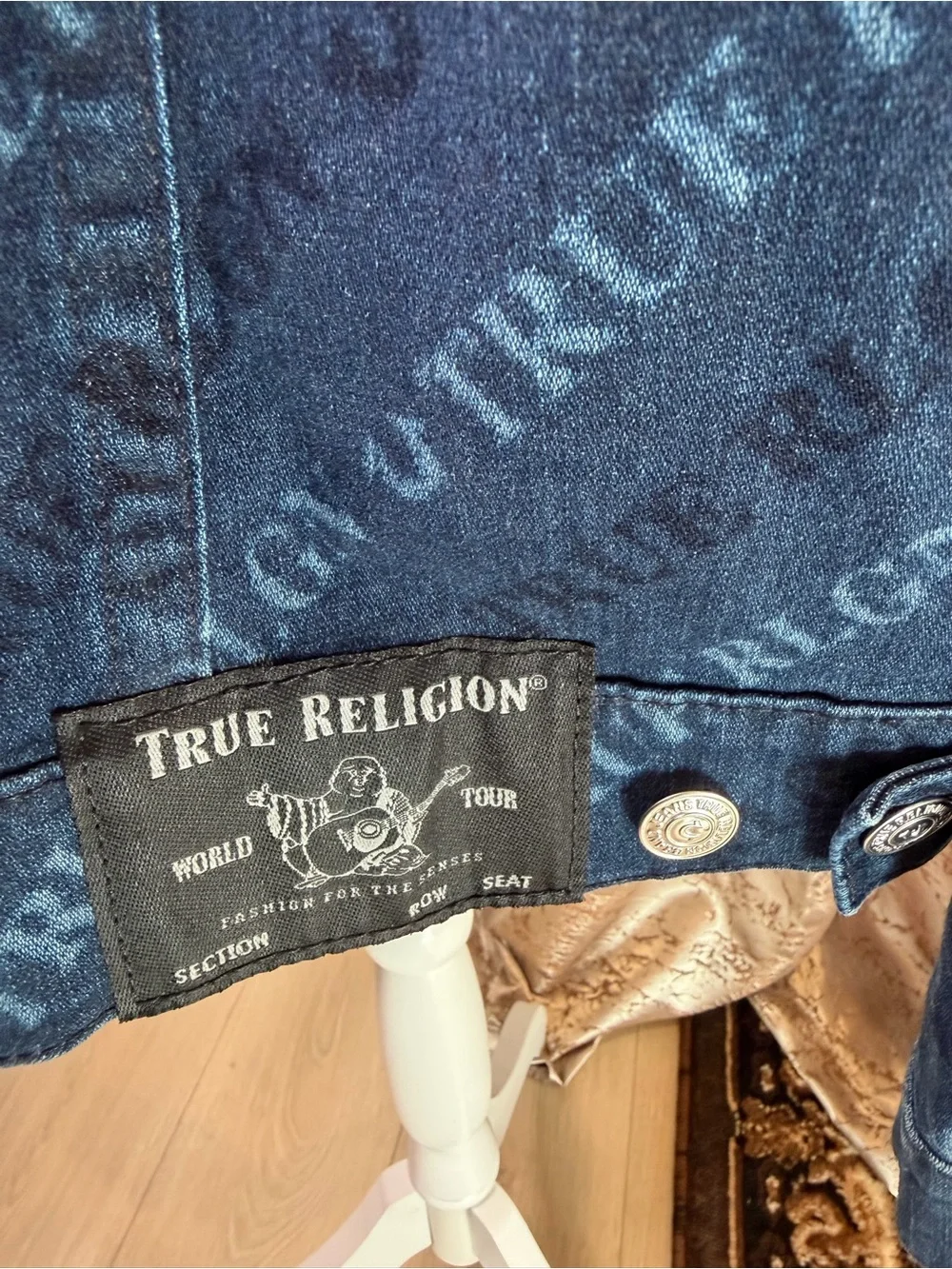 True Religion Trucker Jacket SN Monogram XXL GGMH Channel Blue NWT Denim